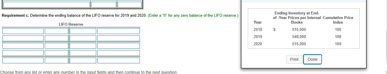view the information.) Read the requirements. Requirement a. Compute Cooke's ending inventory
