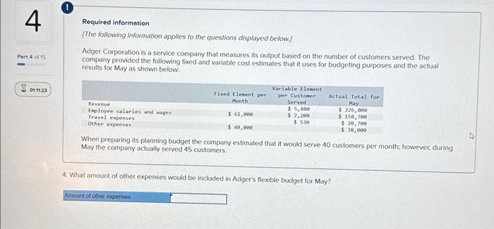 questions displayed below/ Adger Corporation is a service company that measures its