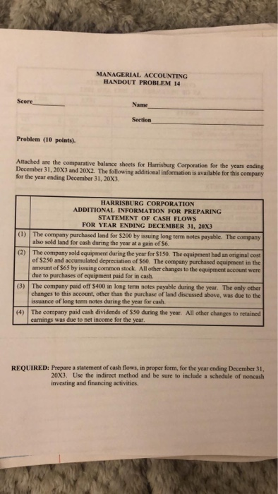  MANAGERIAL ACCOUNTING HANDOUT PROBLEM 14 Name Section Problem (10 points) Attached