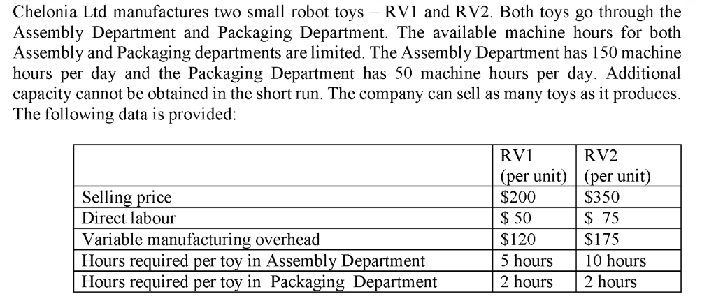  Required: (a) Formulate the objective function to maximize the contribution margin.