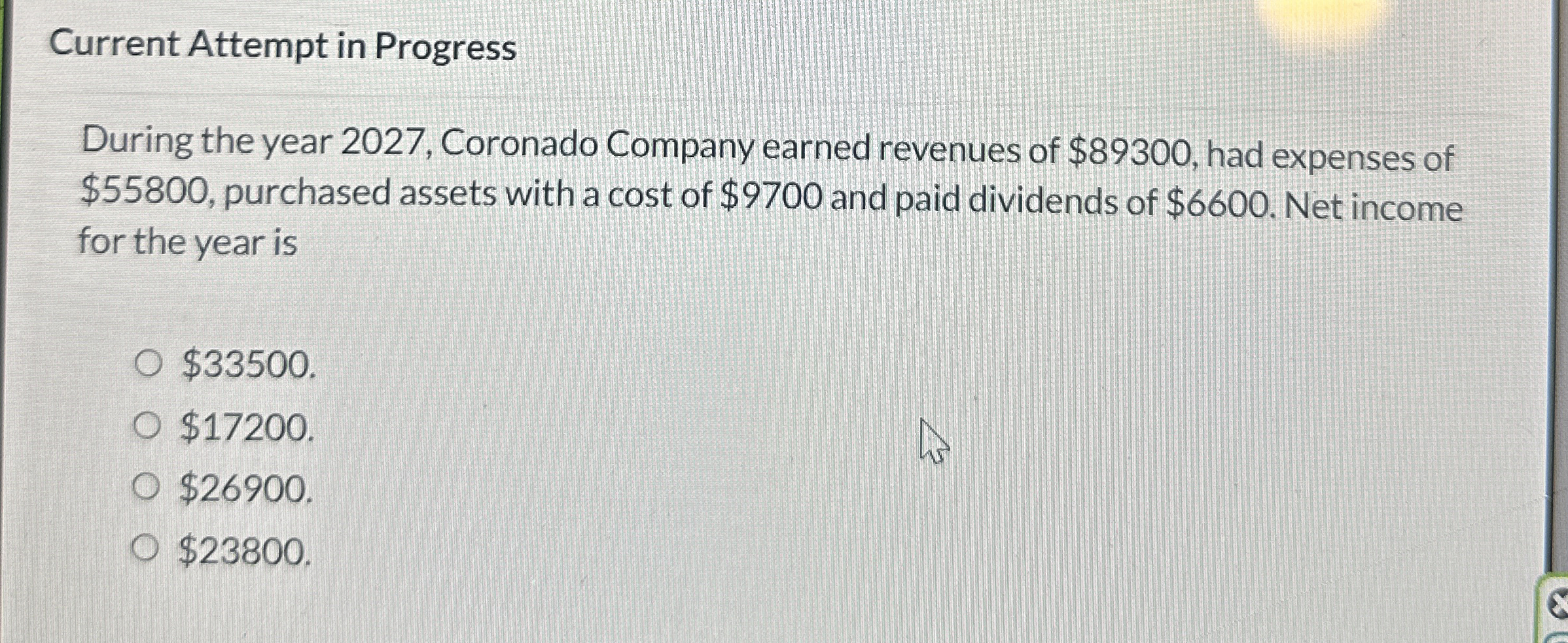  Current Attempt in Progress During the year 2027, Coronado Company earned