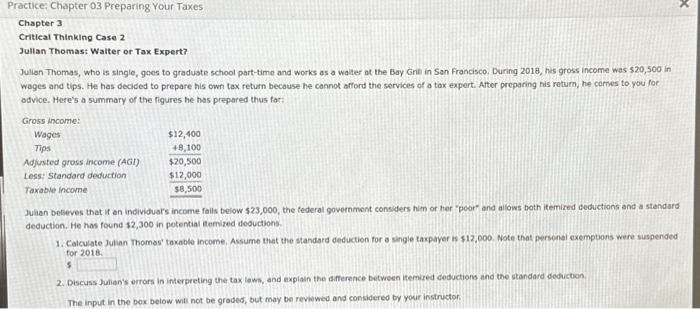  Chapter 3 Criticat Thinking Case 2 Jullan Thomas: Waiter or Tax