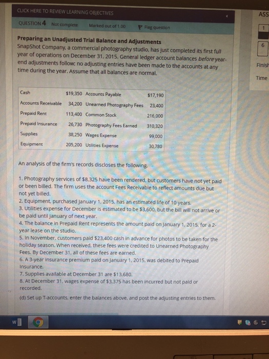  CLICK HERE TO REVIEW LEARNING OBJECTIVES ASS QUESTION 4 Not complete