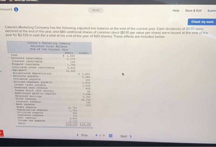 in account bal sign.) CATENA'S MARKETING COMPANY Statement of Stockholders' Equity Common