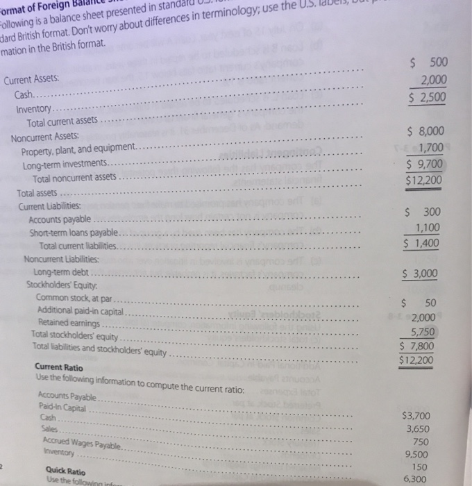  Dul ormat of Foreign ollowing is a balance sheet presented in