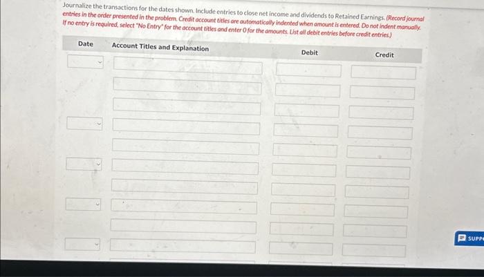 net income and dividends to Retained Earnings. (Recond joumal entries in the