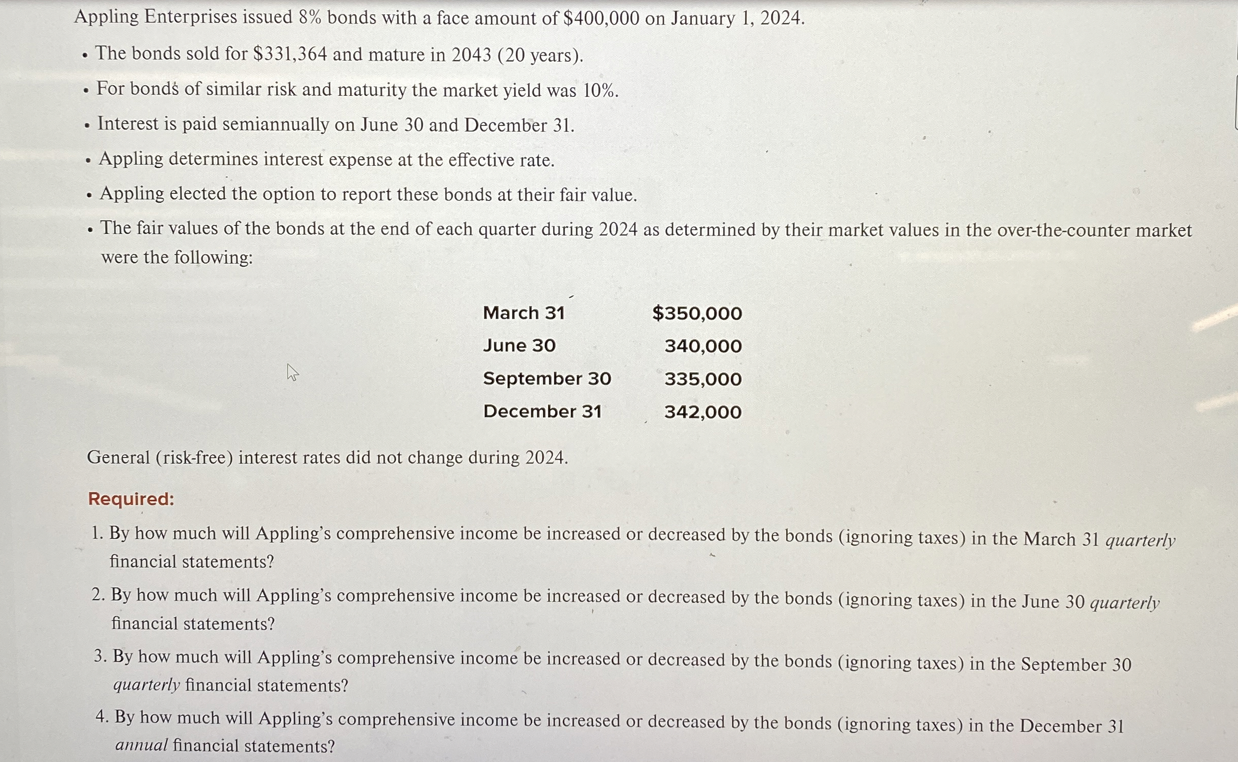  Appling Enterprises issued 8% bonds with a face amount of $400,000