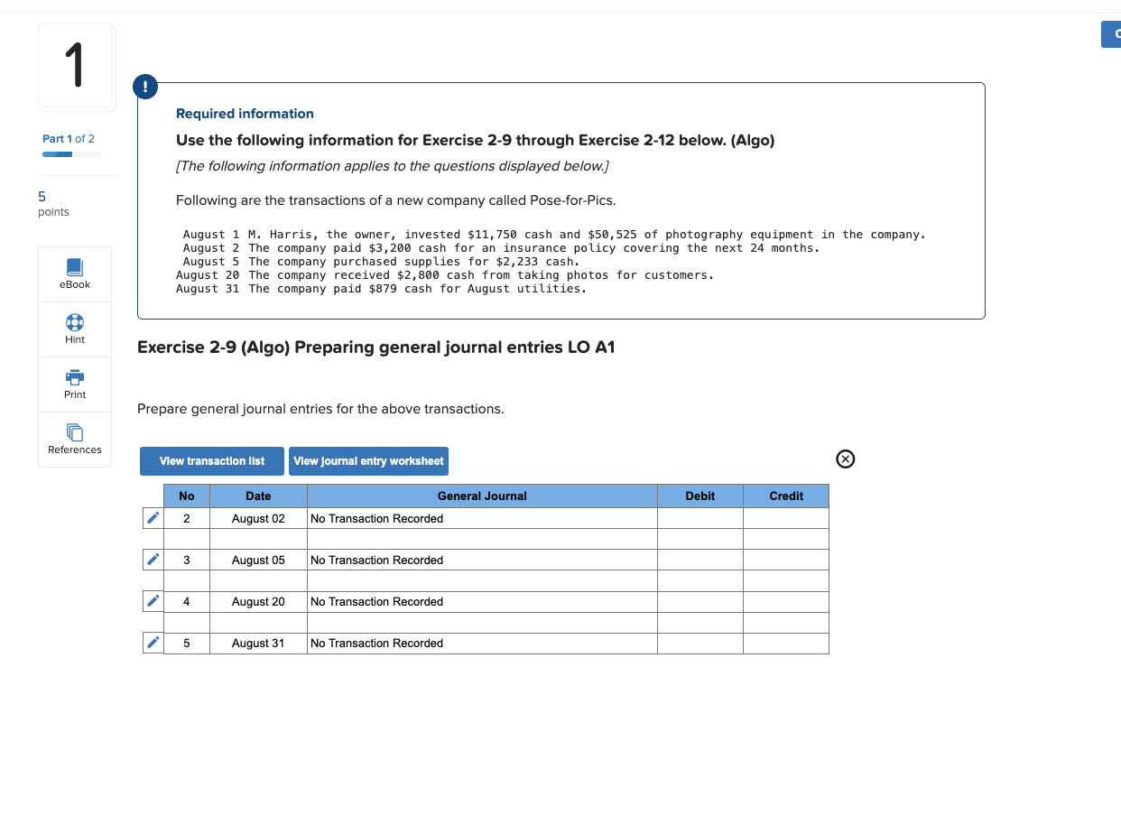  Required information Use the following information for Exercise 2-9 through Exercise