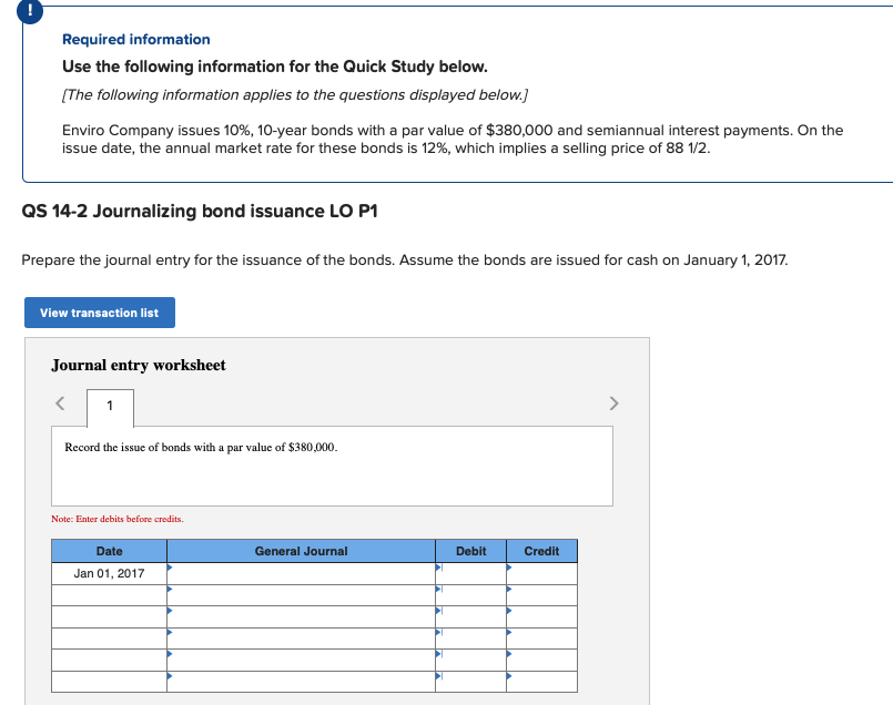  Required information Use the following information for the Quick Study below.