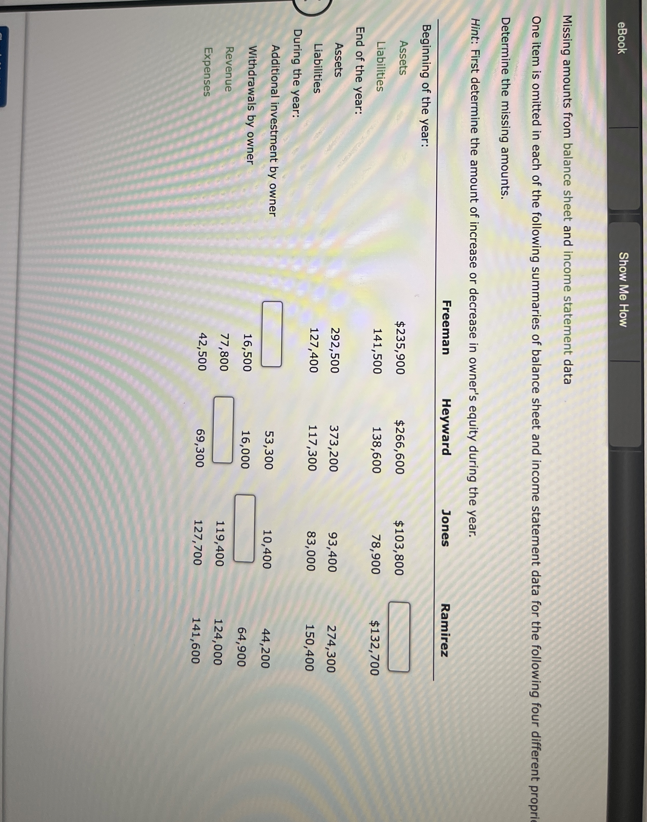  eBook Show Me How Missing amounts from balance sheet and income
