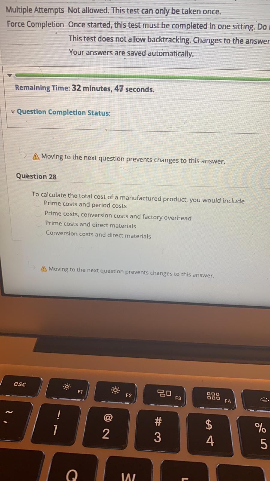 Multiple Attempts Not allowed. This test can only be taken once.