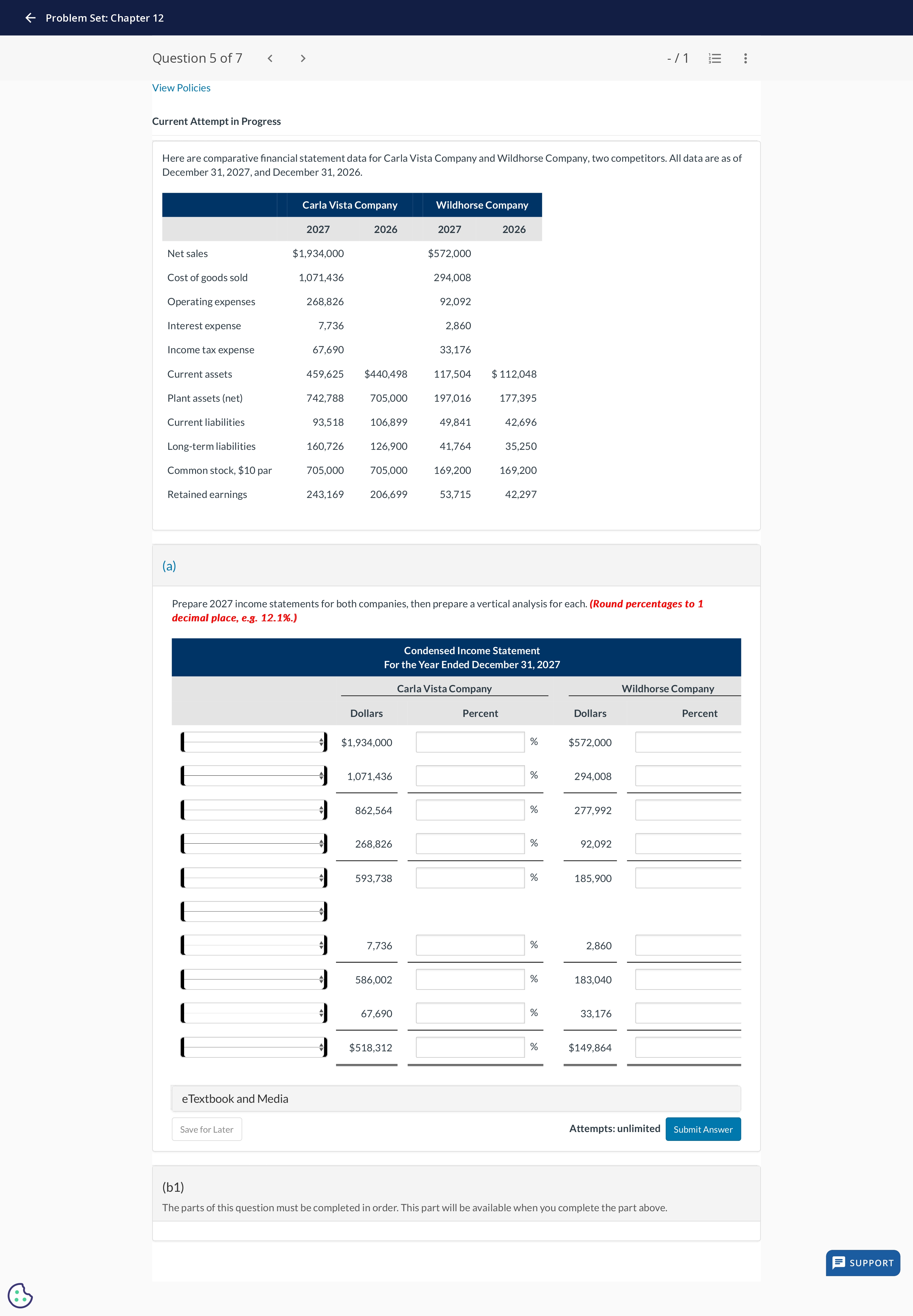  Current Attempt in Progress Here are comparative financial statement data for