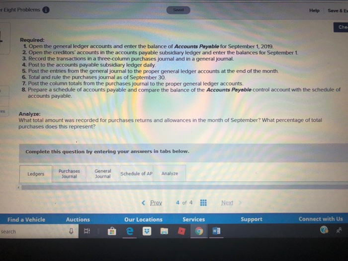 and purchases returns and allowances for September are shown below. The general