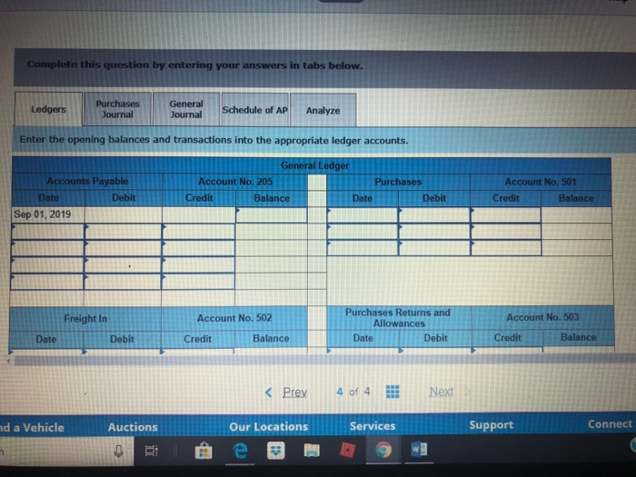 ledger accounts and the creditors' accounts in the accounts payable subsidiary ledger