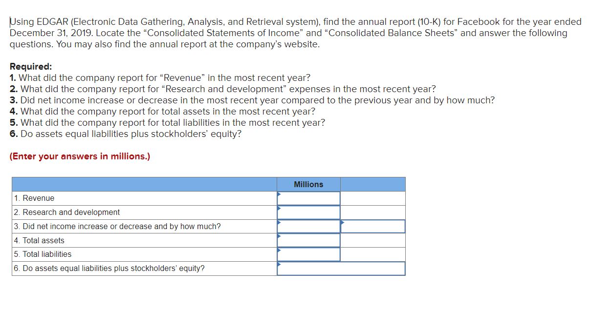  Using EDGAR (Electronic Data Gathering, Analysis, and Retrieval system), find the