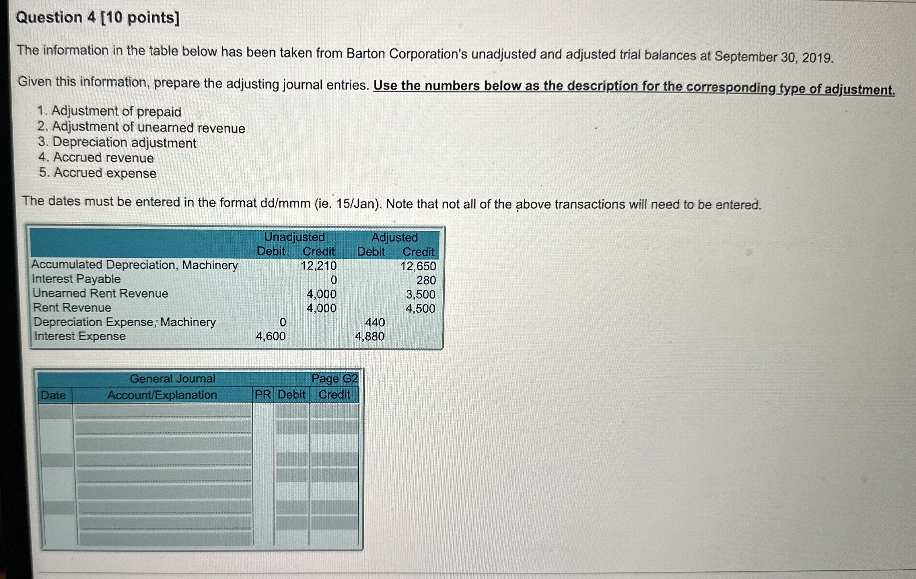  Question 4[10 points] The information in the table below has been