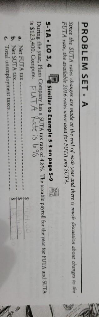  PROBLEM SET. A Since the SUTA rates changes are made at