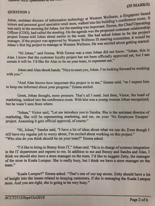  ANSWER ALL VULSLUNIS (35 MARKS) QUESTION 1 Johan, assistant director of