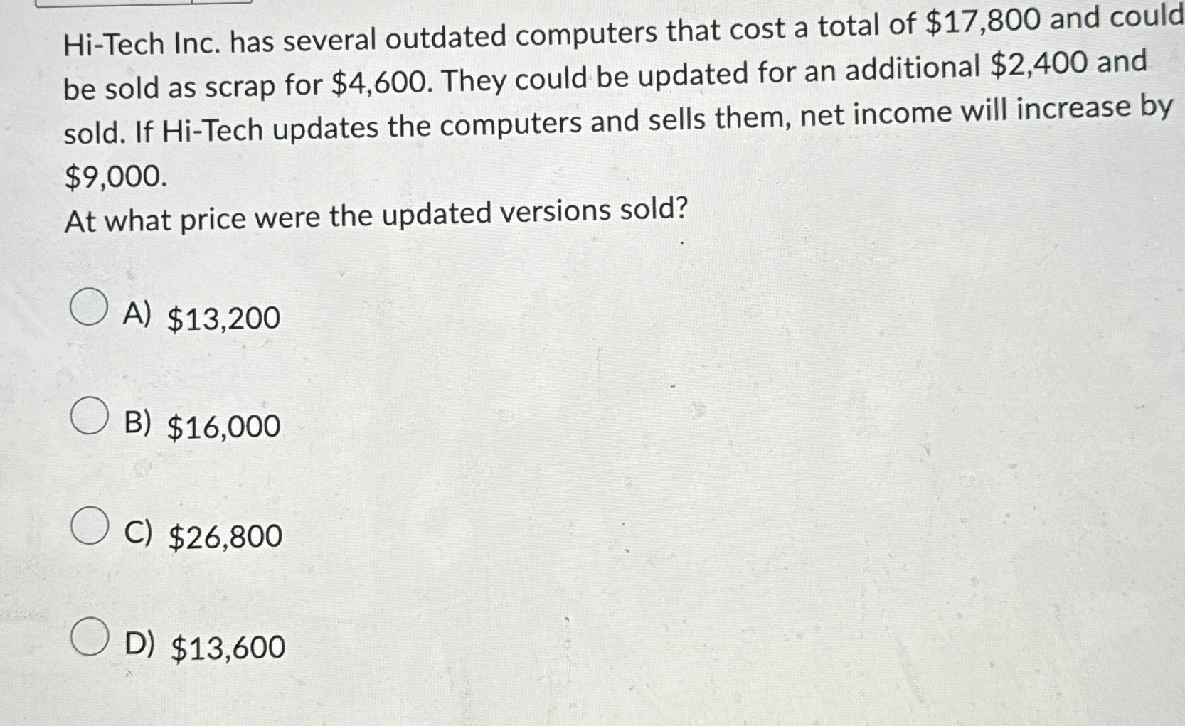  Hi-Tech Inc. has several outdated computers that cost a total of
