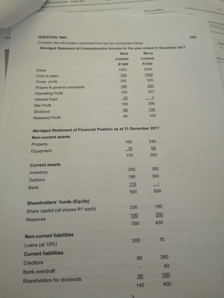  Post a epestion Post a QUESTION TWO Consider the information extracted