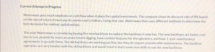  Current Attempt in Progress Waterways puts much emphasis on cash flow