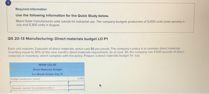  Required information Use the following information for the Quick Study below.