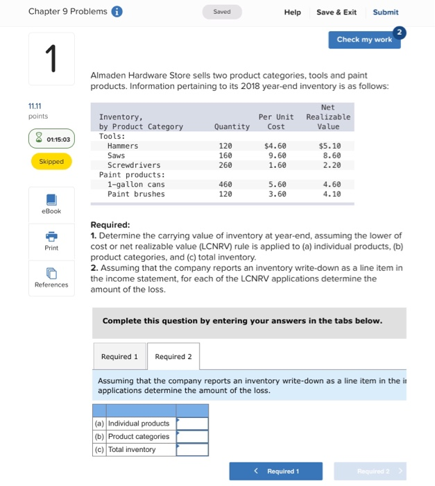  please help Chapter 9 Problems Saved Help Save & Exit Submit