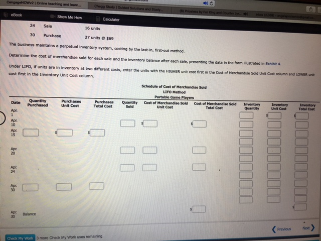 portable DvD players are as follows: Apr. 1 Inventory 10 Sale 15