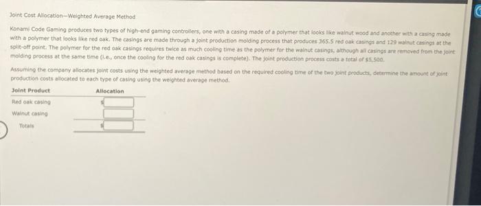 Joint Cost Allocation-Weighted Average Method Konami Code Gaming produces two types of