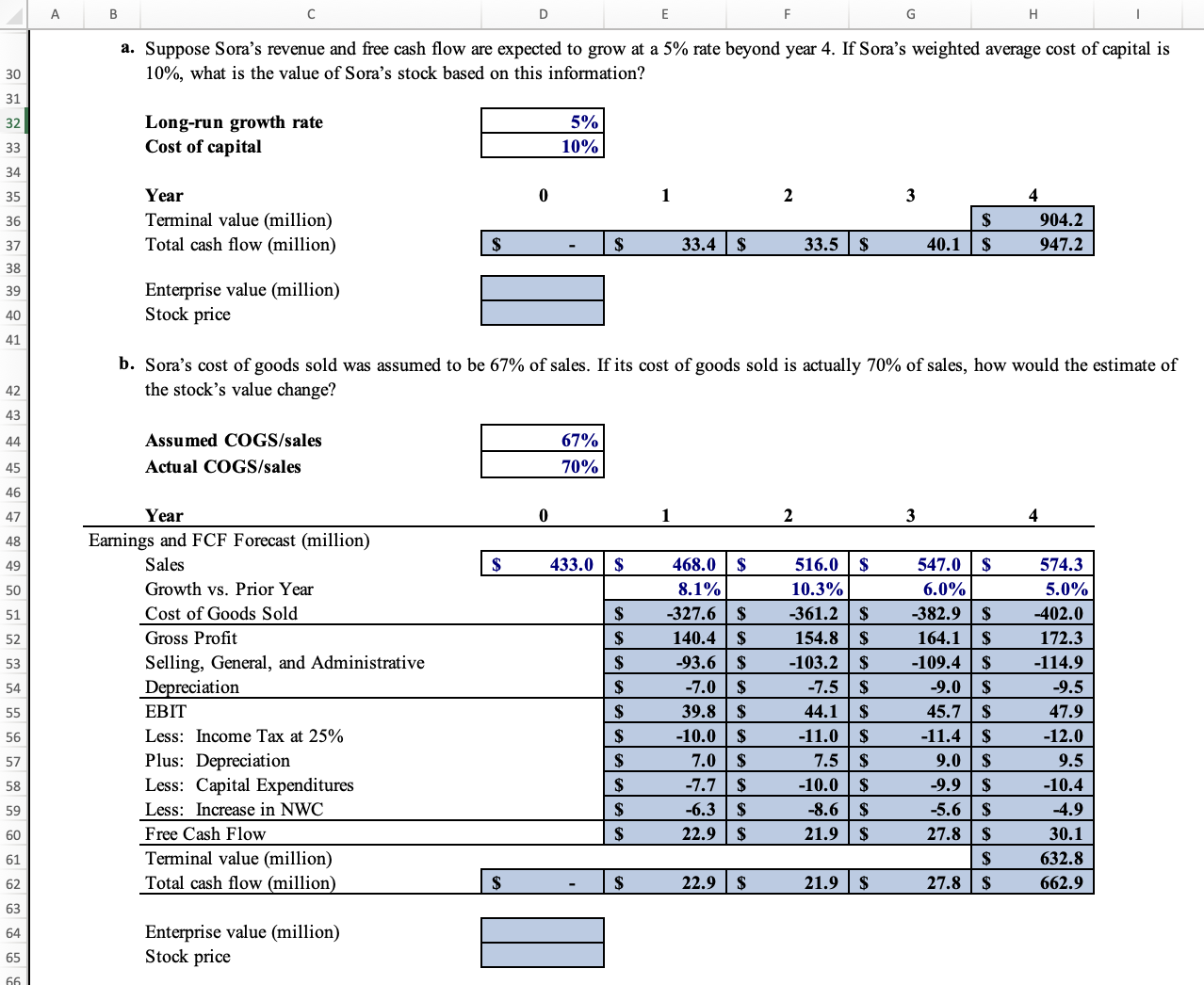 steps below using cell references to given data or previous calculations. In