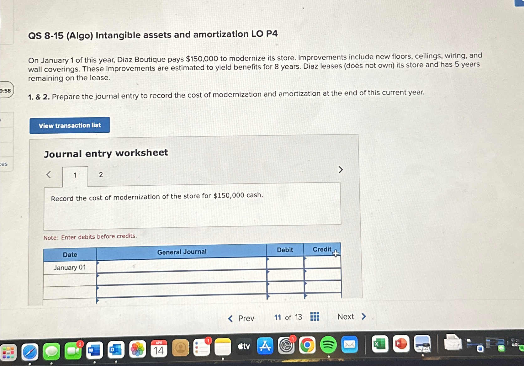  QS 8-15(Algo) Intangible assets and amortization LO P4 On January 1