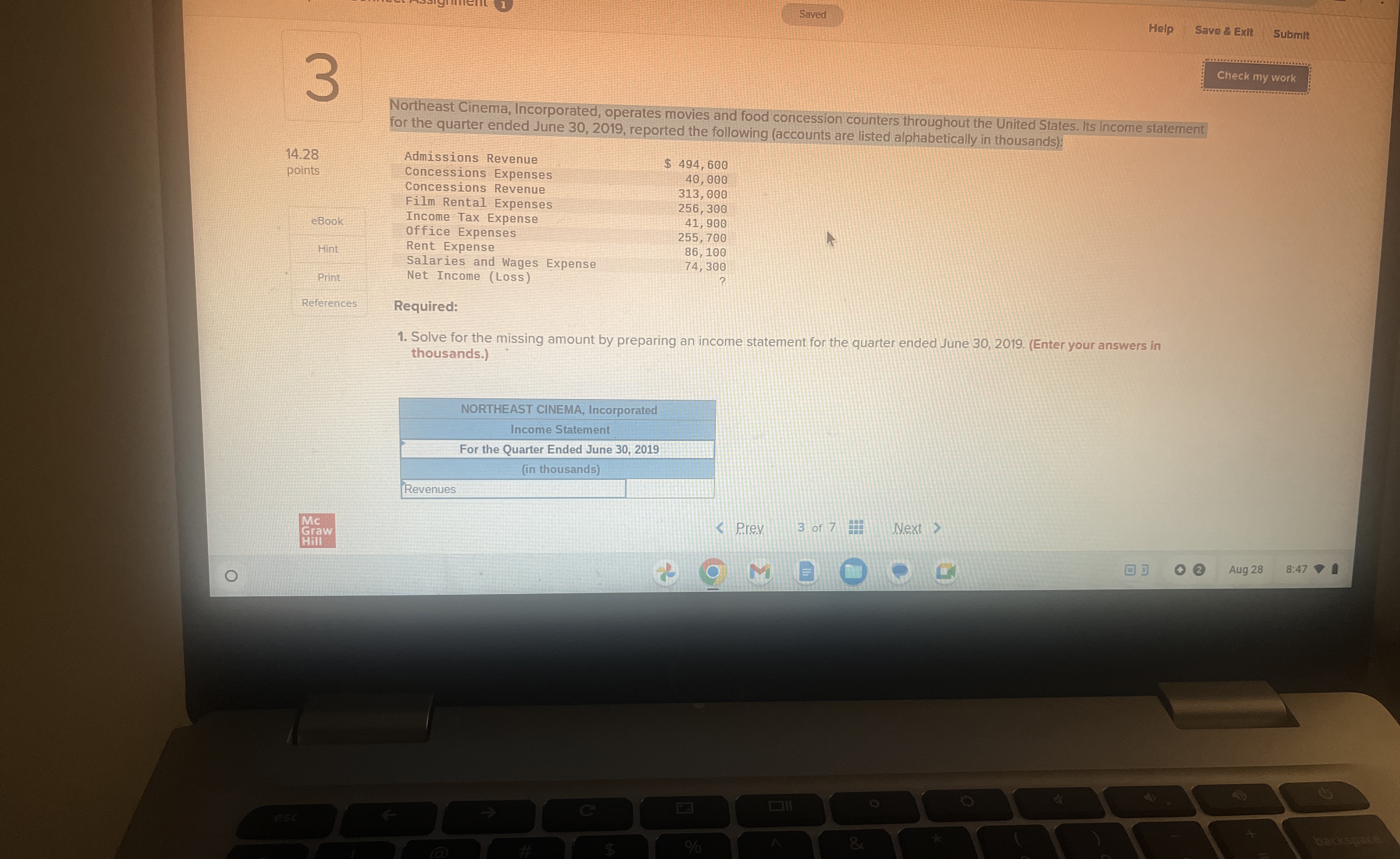  Saved Help Save & Exit Submit Check my work Northeast Cinema,