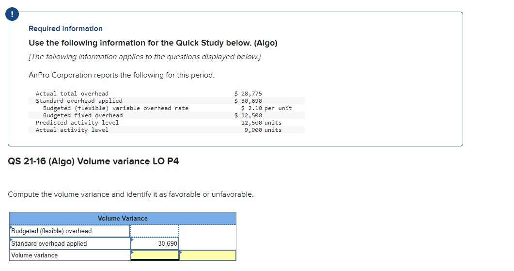  Required information Use the following information for the Quick Study below.