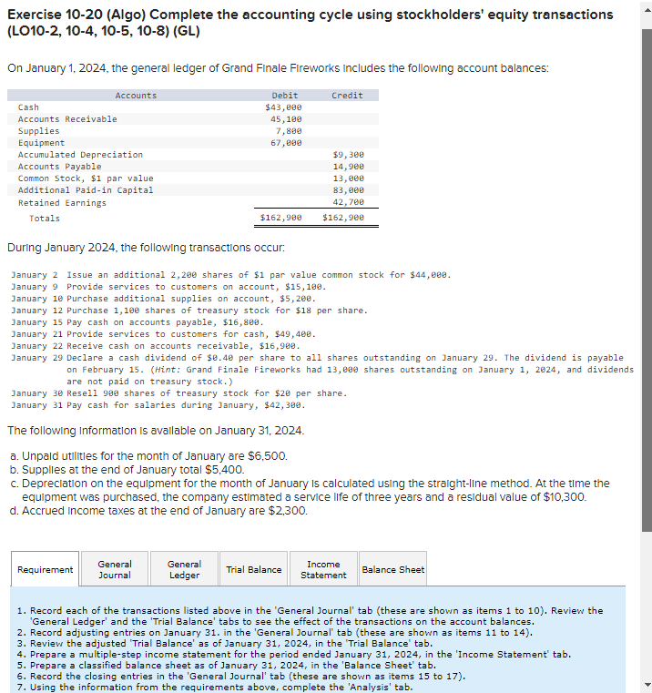  (L010-2,10-4,10-5,10-8)(GL) On January 1,2024, the general ledger of Grand Finale Fireworks