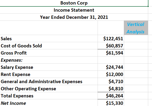  Please fill out the vertical anaylsis. 