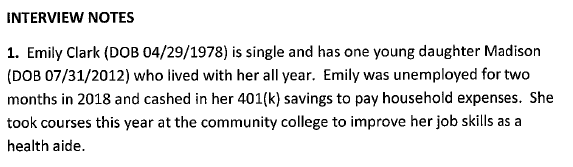 Based on the interview notes and the documents below, calculate the following