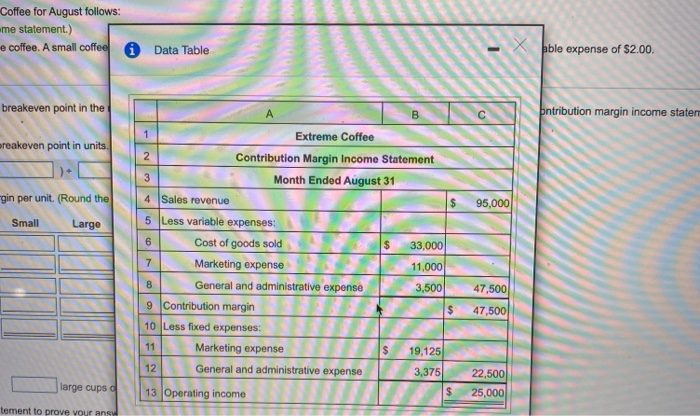  Coffee for August follows: me statement.) e coffee. A small coffee