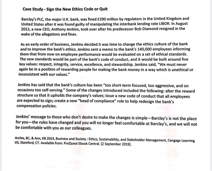  Case Study - Sign the New Ethics Code or Quit Barclay's