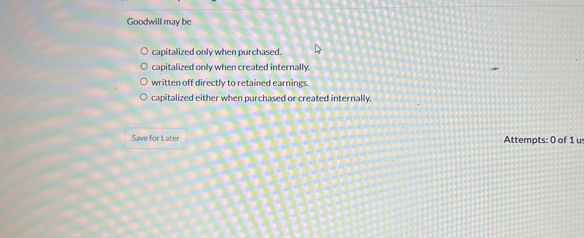  Goodwill may be capitalized only when purchased. capitalized only when created