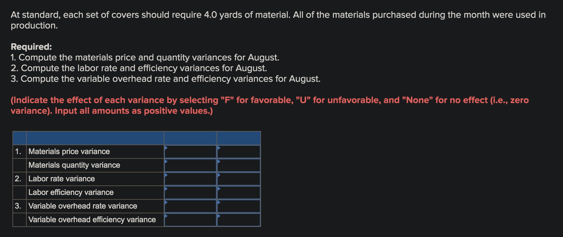 Inc., manufactures auto accessories. One of the company's products is a set