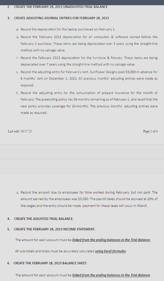  CREATE THE FEBRUARY 28,2023 UNADJUSTED TRIAL BALANCE CREATE ADJUSTING JOURNAL ENTRIES