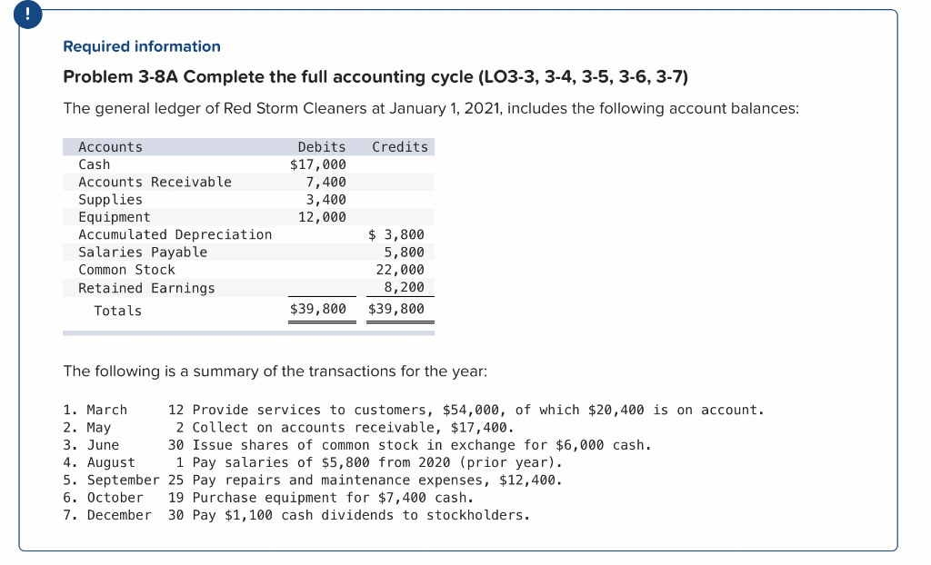 having trouble with this problem. Required information Problem 3-8A Complete the full