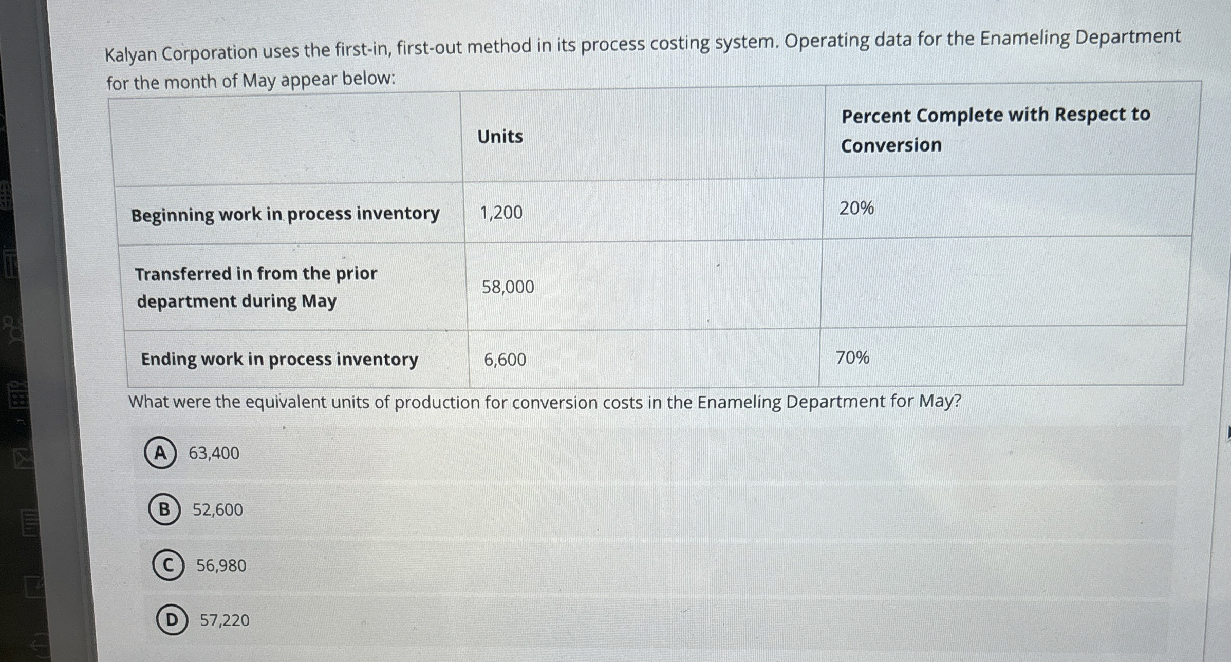  Kalyan Corporation uses the first-in, first-out method in its process costing