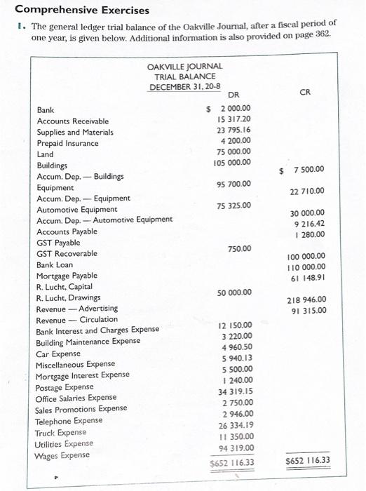 (cont) Exercise 1 (cont) Comprehensive Exercise Comprehensive Exercises I. The general ledger