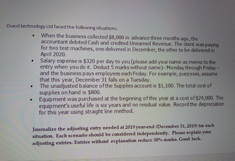  . Ouest technology Ltd faced the following situations. When the business