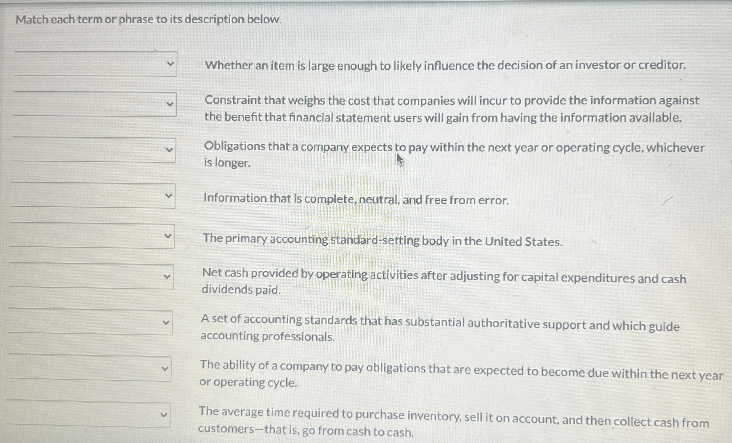  Match each term or phrase to its description below. Whether an