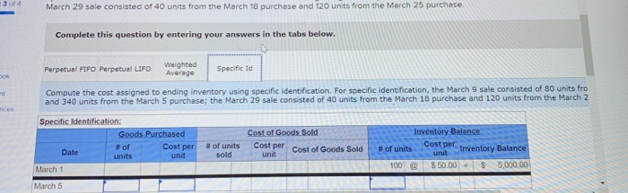 Mar. 1 Beginning inventory 100 units @ $5e.ee per unit Mar. 5