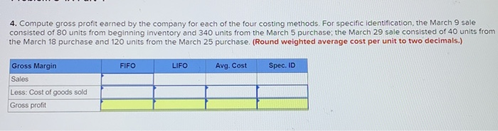 Purchase 400 units@ $55.ee per unit Mar. 9 Sales 420 units @