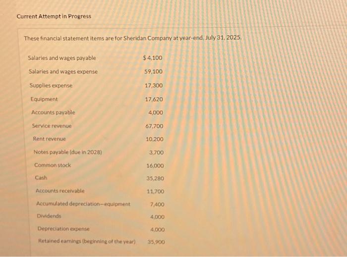  Current Attempt in Progress These financial statement items are for Sheridan