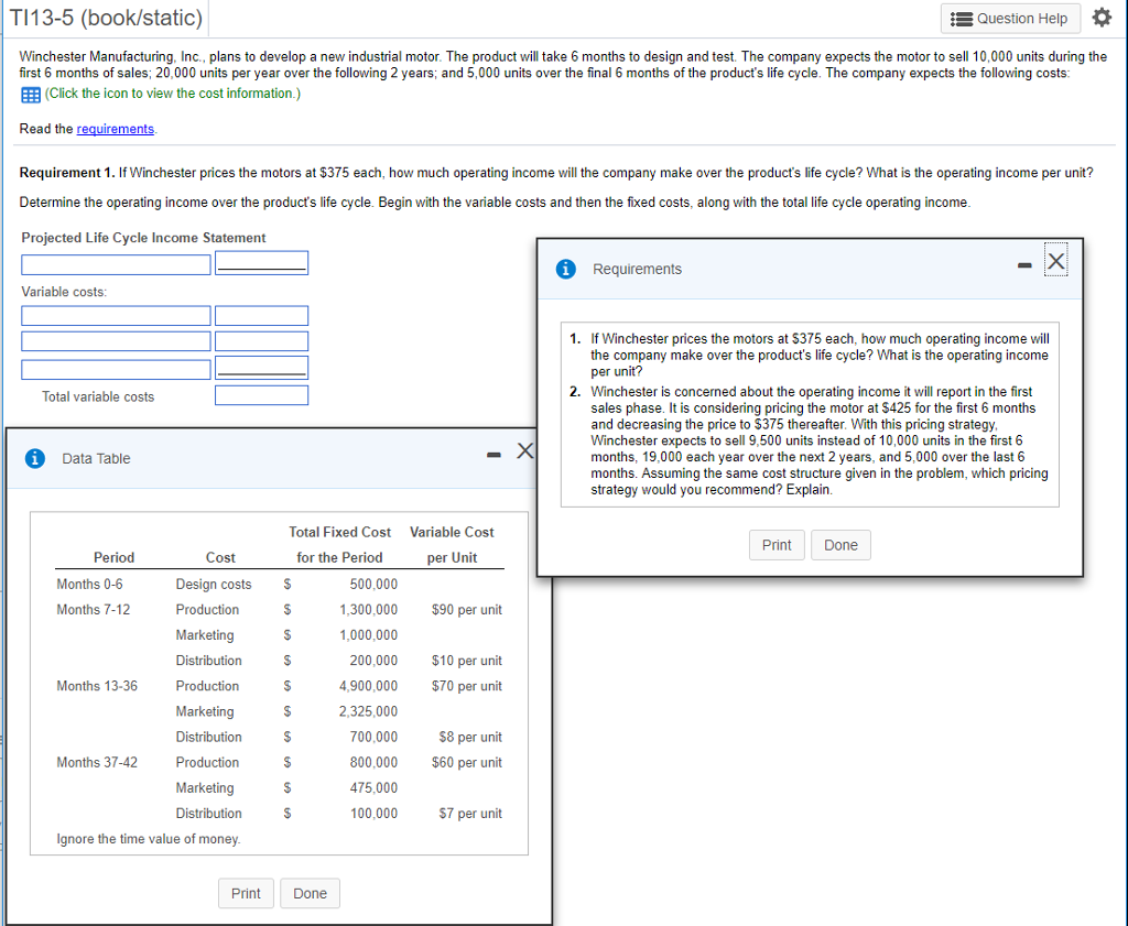 TI13-5 (book/static) Question Help Winchester Manufacturing, Inc., plans to develop a